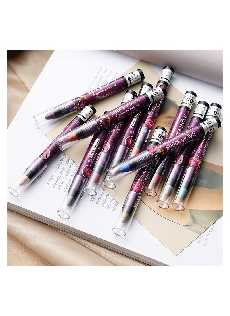 SYOSI - SYOSI 12 Pcs Eyeshadow Stick, Cream Smokey Eyeshadow Metallic Shimmer Crayon, Pro Waterproof and Long Lasting Shiny Bright Starter Rotating Eyeshadow Sticks - Image 1