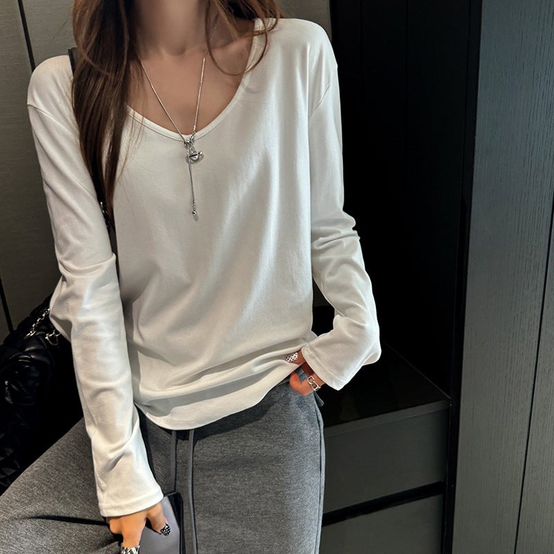 Women's Loose V-Neck Long Sleeve T-Shirt - Image 3