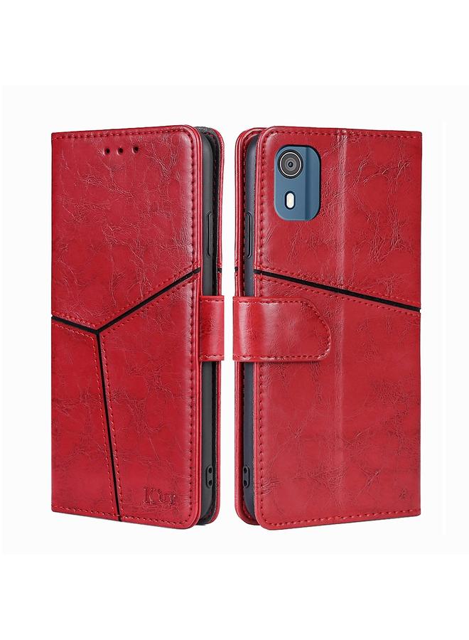 S-TOP Case For Nokia C02 TA-1522 Geometric Stitching Leather Phone Case - Image 1