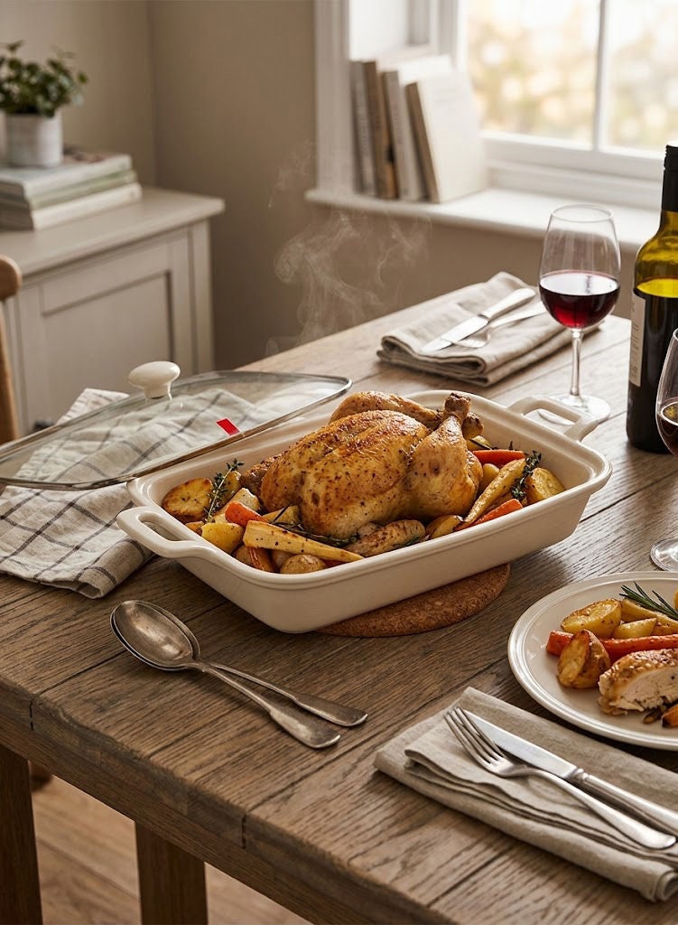 Dove Porcelain Rectangular Baking Dish with Glass Lid White 18 inch - Image 2