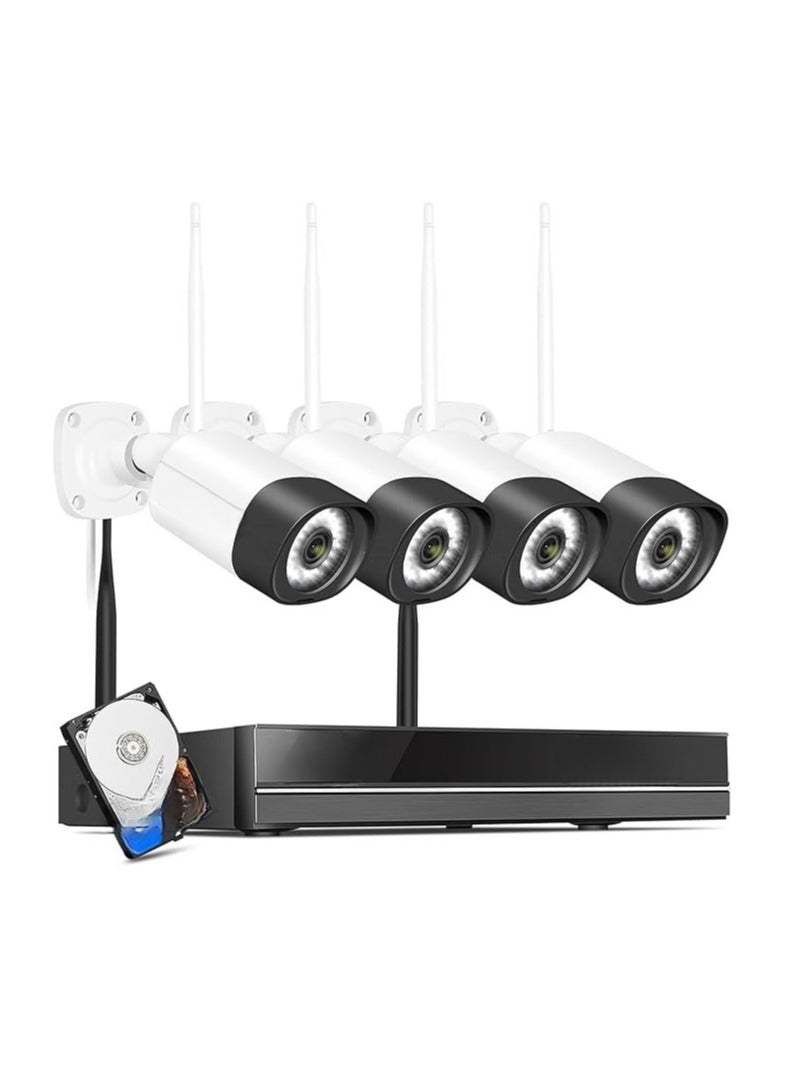 نظام أمان لاسلكي 10 قنوات بدقة 3 ميجابكسل مع 4 كاميرات عالية الدقة وقرص صلب 1 تيرابايت