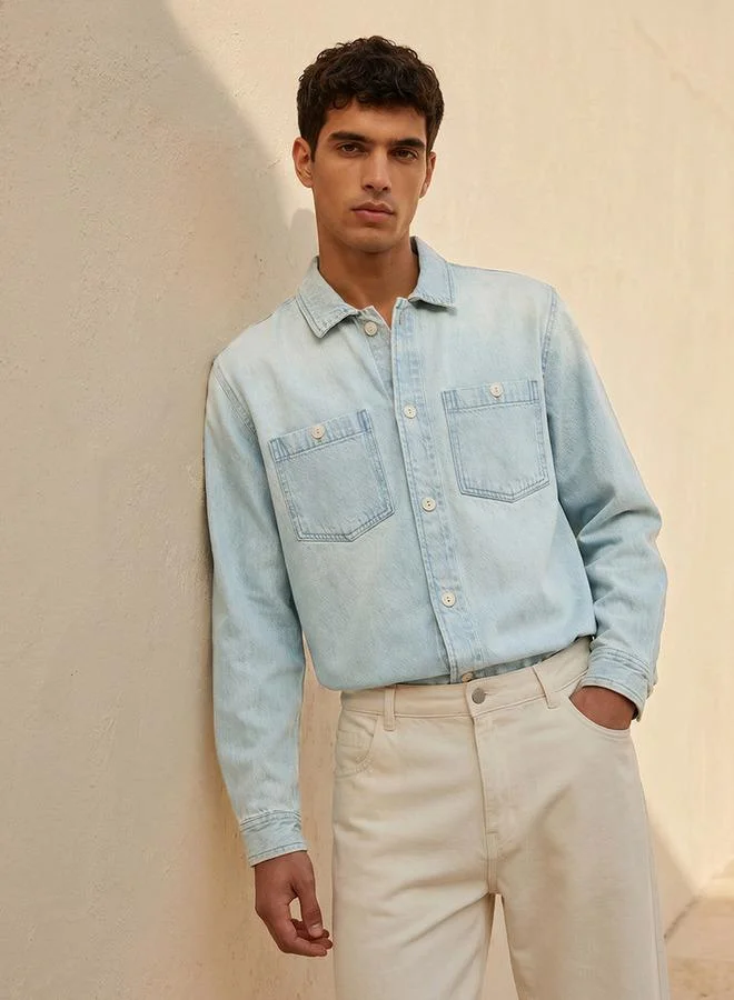 Lee Cooper Lee Cooper Relaxed Fit Collared Denim Long Sleeves Shirt