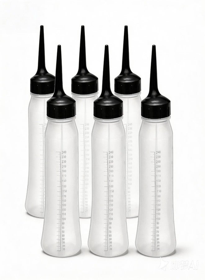 Garneck 6 Pack Refillable Hair Dye Squeeze Bottles: 240ml Transparent Hair Color Applicator Bottles with Graduated Scale for Salon Stylist Barber Conditioner Shampoo Salon Use - Image 1