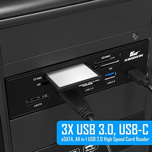 Kingwin Powered USB Hub 3.0 w/ 1 USB-C Port, SD Card Reader & Micro SD Card Reader - Sata Power Port w/Lightning Speed Data Transfer Up to 5Gbps - 5.25" Computer Case Front Bay, black (KW525-3U3CR) - Image 3