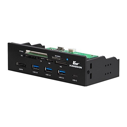 Kingwin Powered USB Hub 3.0 w/ 1 USB-C Port, SD Card Reader & Micro SD Card Reader - Sata Power Port w/Lightning Speed Data Transfer Up to 5Gbps - 5.25" Computer Case Front Bay, black (KW525-3U3CR) - Image 1