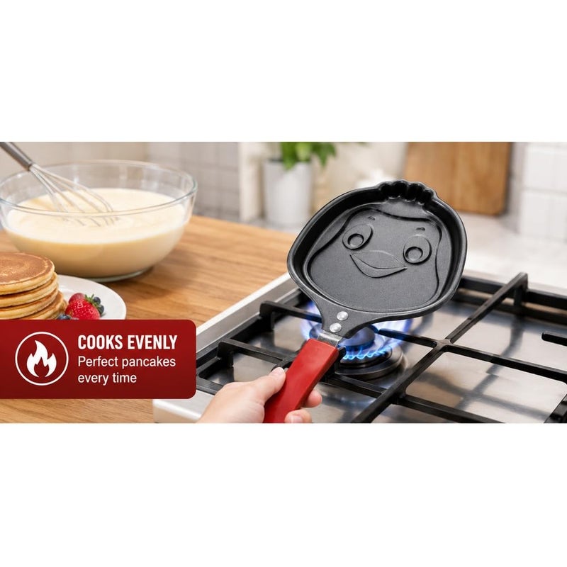 Pancake Pan Non Stick Happy Face Shape, Mini Egg Omelette Maker, Breakfast Cooking Mold, Smiley Griddle Skillet with Comfortable Handle, Even Heat for Home Kitchen - Image 3