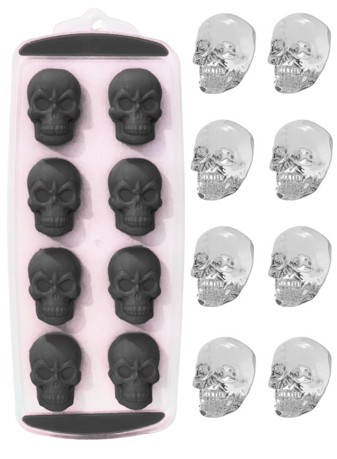 Happy Home 1 Pack 8-Piece Silicone Ice Cube Tray Large Skull Shaped Ice Cubes Easy Release Non-Stick Dishwasher Safe -Black  - Image 1