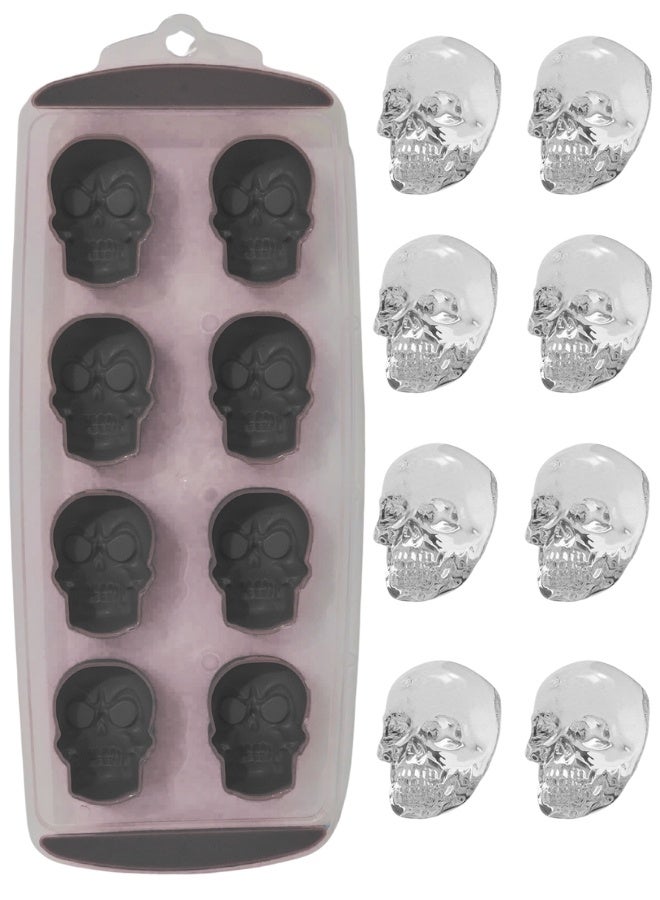 Happy Home 1 Pack 8-Piece Silicone Ice Cube Tray Large Skull Shaped Ice Cubes Easy Release Non-Stick Dishwasher Safe -Black  - Image 2