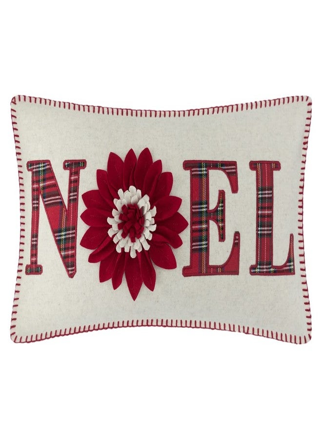 JWH Christmas Pillow Cover, Xmas Decoration, Red Noel Pillow Case, 3D Flower Pillowcase, Farmhouse Bed Couch Decor, 14x24 Inches Beige - Image 1