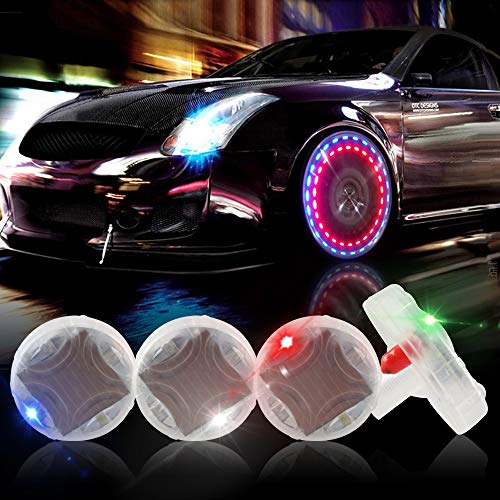 KaiDengZhe Solar Car Tire Wheel Lights LED Car Wheel Tire Air Valve Cap Light with Motion Sensors Flashing Colorful LED Gas Nozzle Cap Tire Light Use for Car Motorcycles Bicycles （Pack of 4） - Image 1