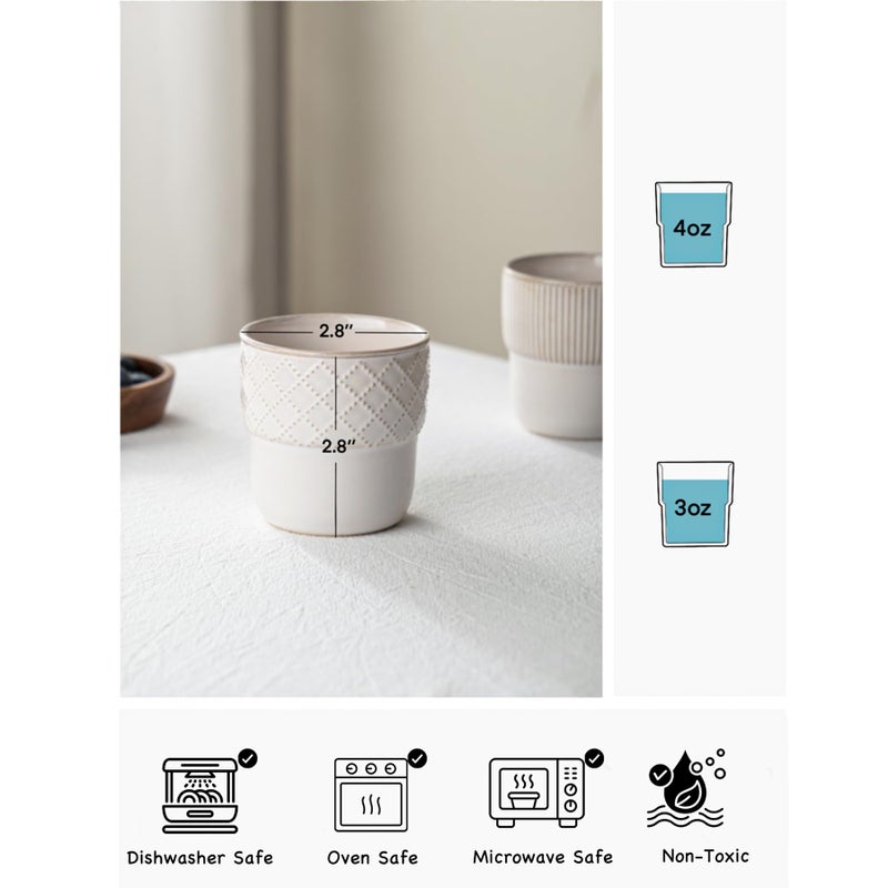 MIKIGEY Espresso Cups Set of 2, 4oz Espresso Shot Cups, Mini Coffee Mugs Farmhouse Decor, Demitasse Cup Perfect for Coffee Maker, Microwave and Dishwasher Safe, (Embossed Stripes+Checks - Image 5