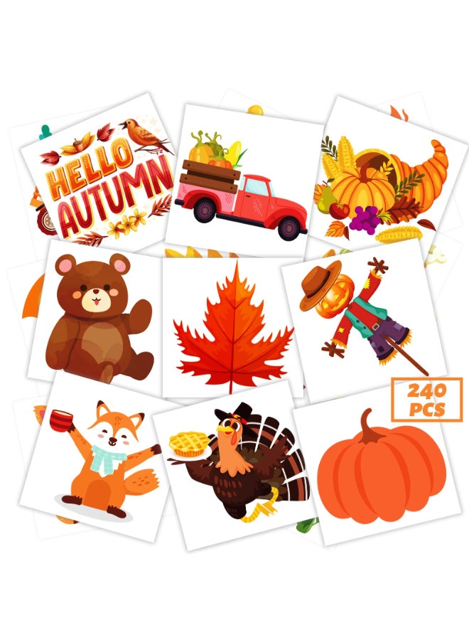 winthrop 240 Pcs Autumn Temporary Tattoos for Kids Thanksgiving Bulk Waterproof Safety Tattoos Stickers Best Choice for Fall Goody Bag Stuffers 60 Different Designs maple leaves pumpkins scarecrows turkeys - Image 2