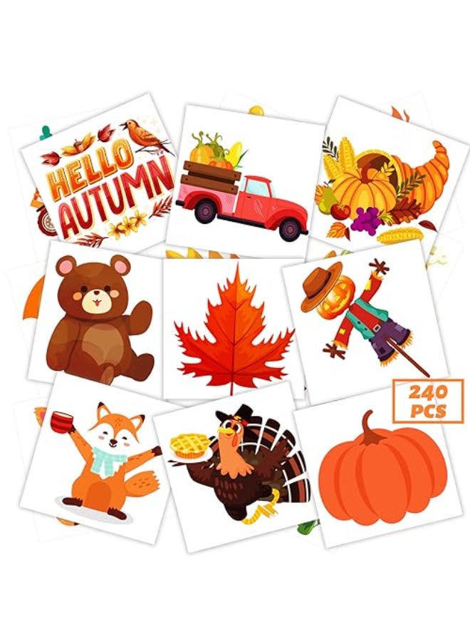 winthrop 240 Pcs Autumn Temporary Tattoos for Kids Thanksgiving Bulk Waterproof Safety Tattoos Stickers Best Choice for Fall Goody Bag Stuffers 60 Different Designs maple leaves pumpkins scarecrows turkeys - Image 1