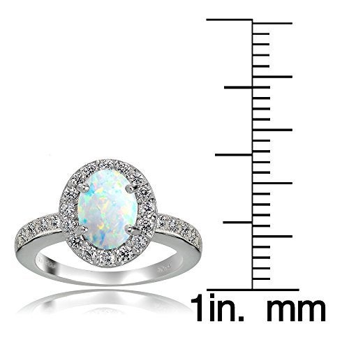 Ice Gems Sterling Silver Created Opal and White Topaz Oval Halo Ring - Image 3