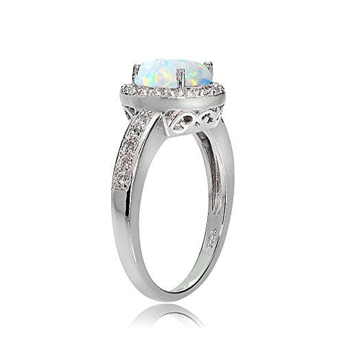 Ice Gems Sterling Silver Created Opal and White Topaz Oval Halo Ring - Image 2