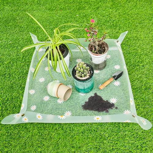 Azureblue Repotting Mat for Indoor Plants Waterproof Clear Potting Mat Foldable Gardening Plants Potting Repotting Tray to Control Potting Soil Indoor Plant Garden Accessories Gifts for Plant Lovers 23.6" - Image 1