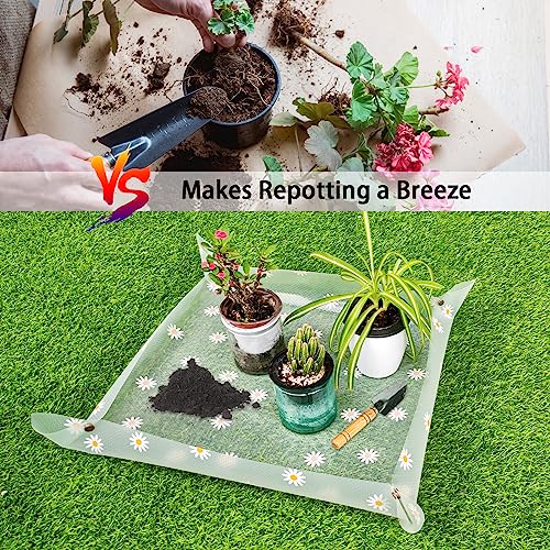 Azureblue Repotting Mat for Indoor Plants Waterproof Clear Potting Mat Foldable Gardening Plants Potting Repotting Tray to Control Potting Soil Indoor Plant Garden Accessories Gifts for Plant Lovers 23.6" - Image 2