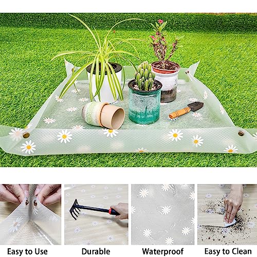Azureblue Repotting Mat for Indoor Plants Waterproof Clear Potting Mat Foldable Gardening Plants Potting Repotting Tray to Control Potting Soil Indoor Plant Garden Accessories Gifts for Plant Lovers 23.6" - Image 3