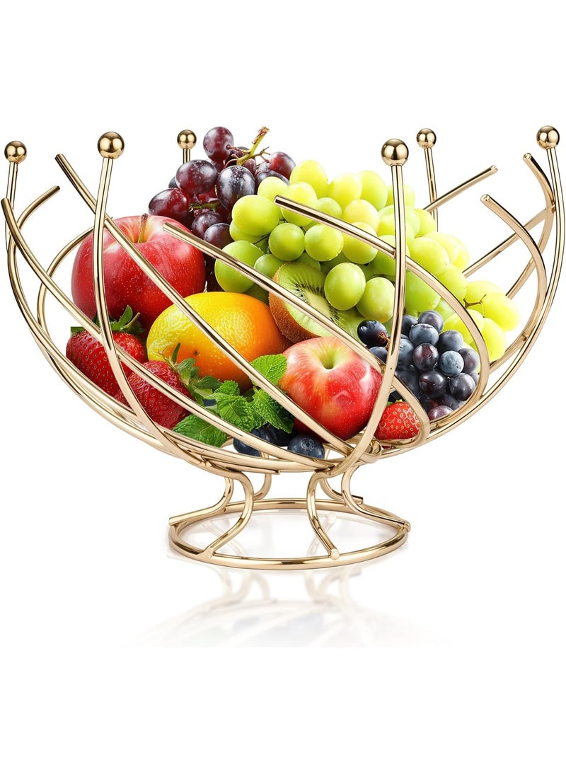 Meetion Fruit Basket For Kitchen Counter, Fruit Bowl, Countertop Fruit Bowl, Wire Basket For Fruits, Gold Basket For Kitchen - Image 1
