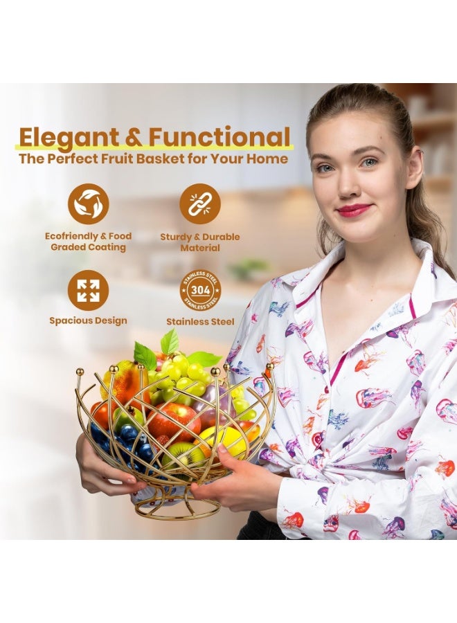 Meetion Fruit Basket For Kitchen Counter, Fruit Bowl, Countertop Fruit Bowl, Wire Basket For Fruits, Gold Basket For Kitchen - Image 2