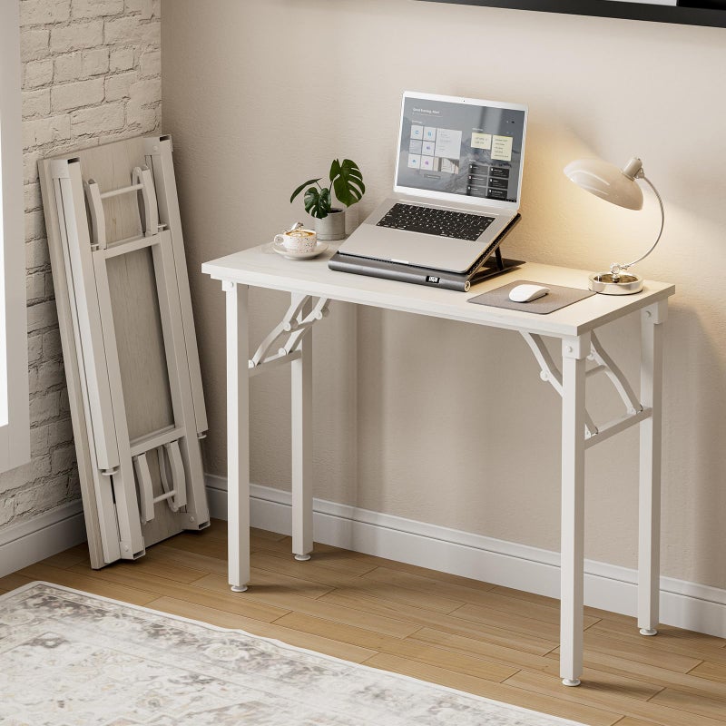 Frylr Small Folding Computer Desk â€“ Portable 35.8 Inch Foldable Laptop Table, Collapsible and Compact for Easy Storage and Fast Setup, Lightweight for Small Spaces, Craft and Study Use, White Ash - Image 1