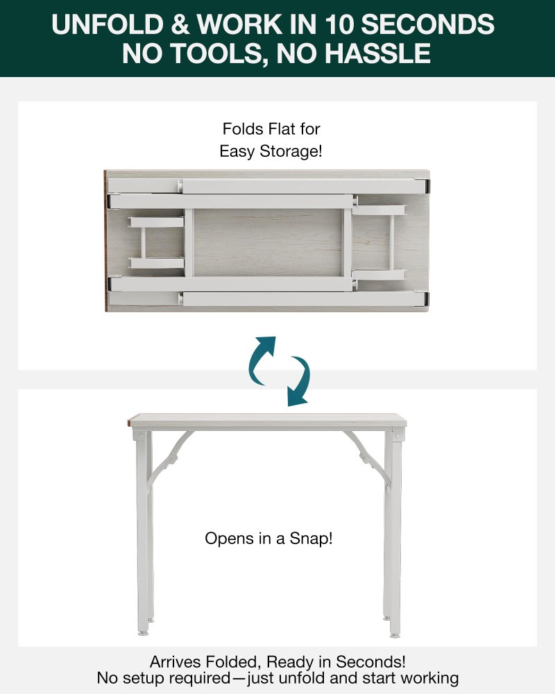 Frylr Small Folding Computer Desk â€“ Portable 35.8 Inch Foldable Laptop Table, Collapsible and Compact for Easy Storage and Fast Setup, Lightweight for Small Spaces, Craft and Study Use, White Ash - Image 2
