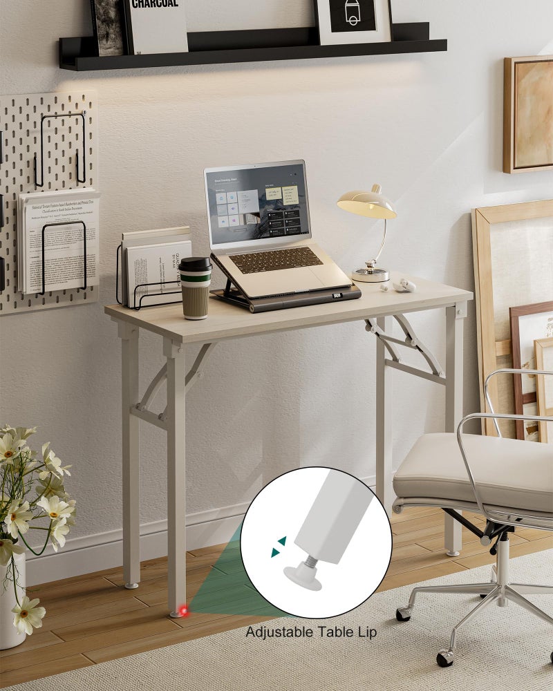 Frylr Small Folding Computer Desk â€“ Portable 35.8 Inch Foldable Laptop Table, Collapsible and Compact for Easy Storage and Fast Setup, Lightweight for Small Spaces, Craft and Study Use, White Ash - Image 3
