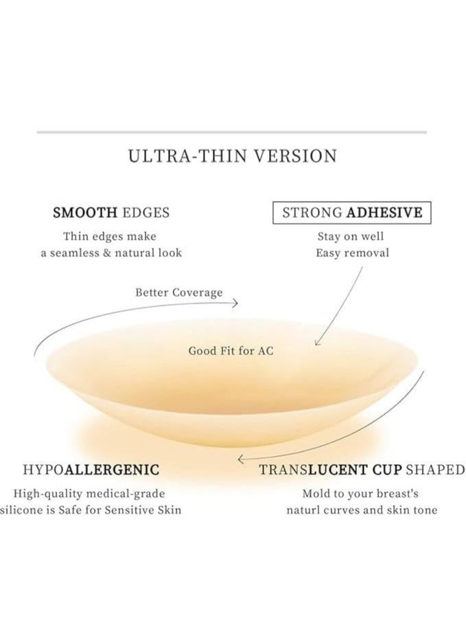 Glamroot Nipple Covers for Women, Reusable Ultra Thin & Hypoallergenic Adhesive Silicone Pasties With Travel Box, Nude - Image 3