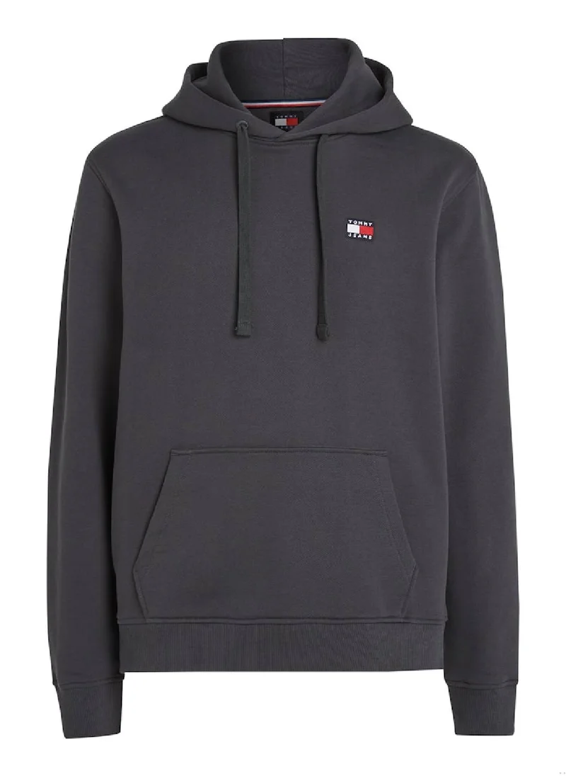 TOMMY JEANS Men's  Badge Terry Regular Fit Hoody , Grey - Cotton