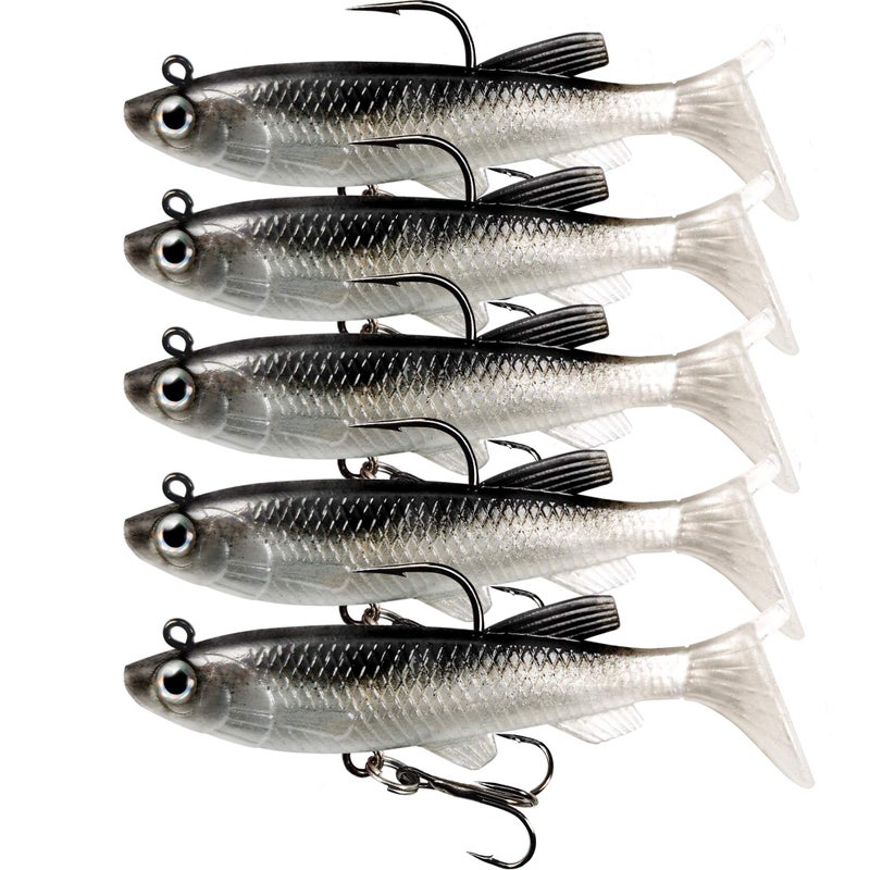 VMSIXVM Soft Fishing Lures Shad Minnow Swimbaits, Pre-Rigged Jig Heads Paddle Tail Swim Baits for Bass, Trout, Walleye, Crappie, Sinking Jigs Bait for Saltwater Freshwater, Fishing Gifts for Men - Image 1