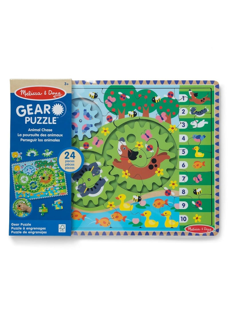 Melissa & Doug لعبة الألغاز الخشبية مطاردة الحيوانات - 24 قطعة مع 4 تروس دوارة | لغز تفاعلي بموضوع الحيوانات للأطفال من عمر 3 سنوات فما فوق - Image 1