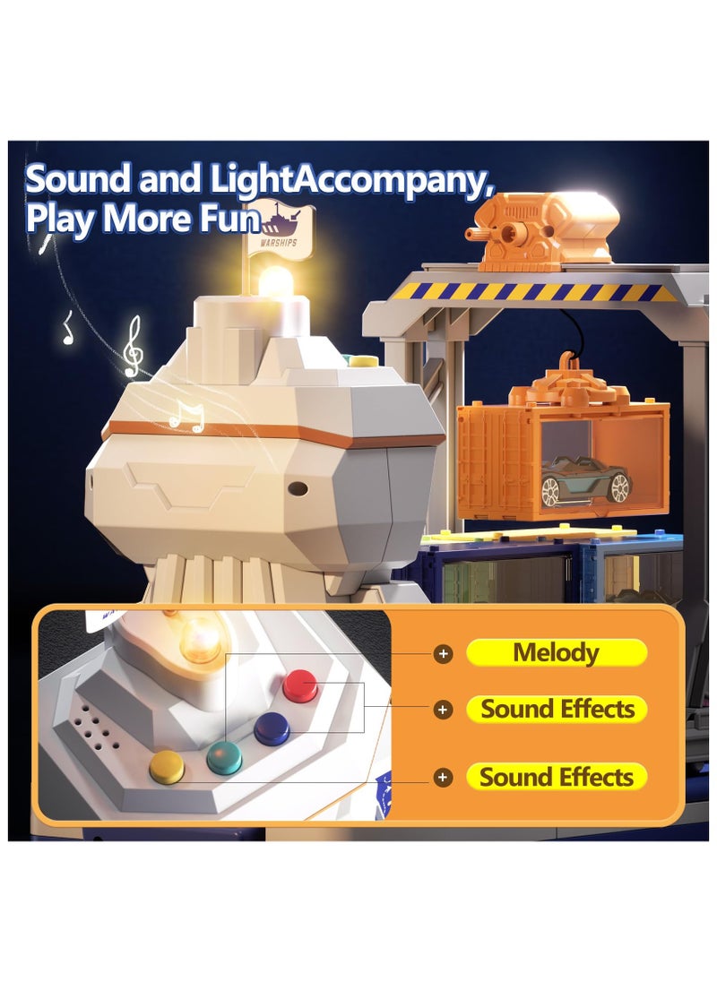 AIYISHI - Toy Cargo Ship For Kids Container Car Set With 6 Alloy Cars Vehicles And Catapult Car Device ，The Gantry Crane Device，Cargo Ship With Sounds And Lights ，Large Capacity Storage Car Spacefor 3+ Kids Boys Girls - Image 1
