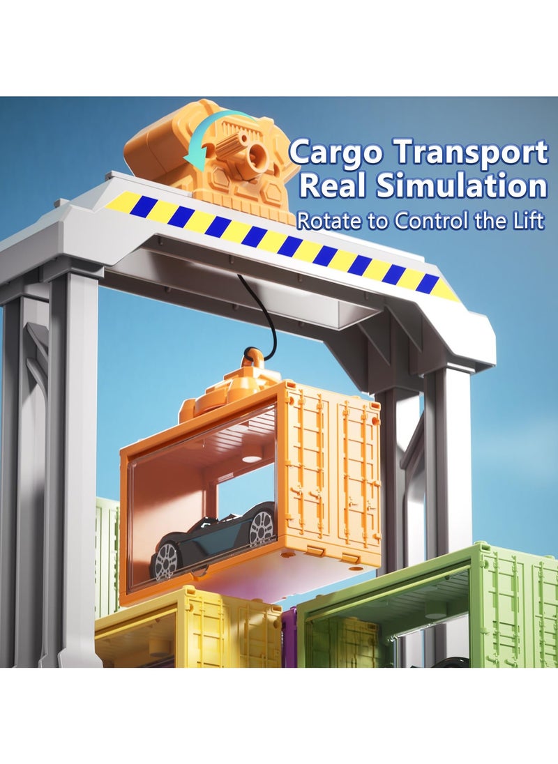 AIYISHI - Toy Cargo Ship For Kids Container Car Set With 6 Alloy Cars Vehicles And Catapult Car Device ，The Gantry Crane Device，Cargo Ship With Sounds And Lights ，Large Capacity Storage Car Spacefor 3+ Kids Boys Girls - Image 1
