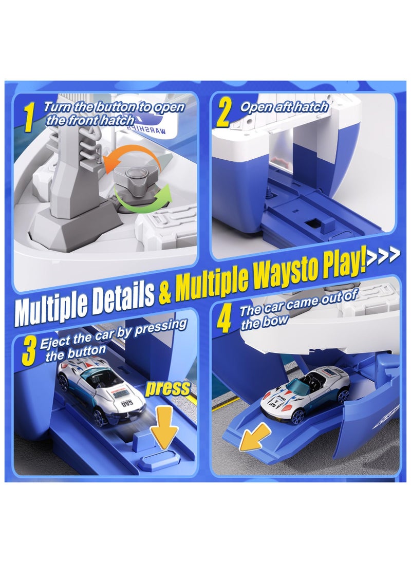 AIYISHI - Toy Cargo Ship For Kids Container Car Set With 6 Alloy Cars Vehicles And Catapult Car Device ，The Gantry Crane Device，Cargo Ship With Sounds And Lights ，Large Capacity Storage Car Spacefor 3+ Kids Boys Girls - Image 1