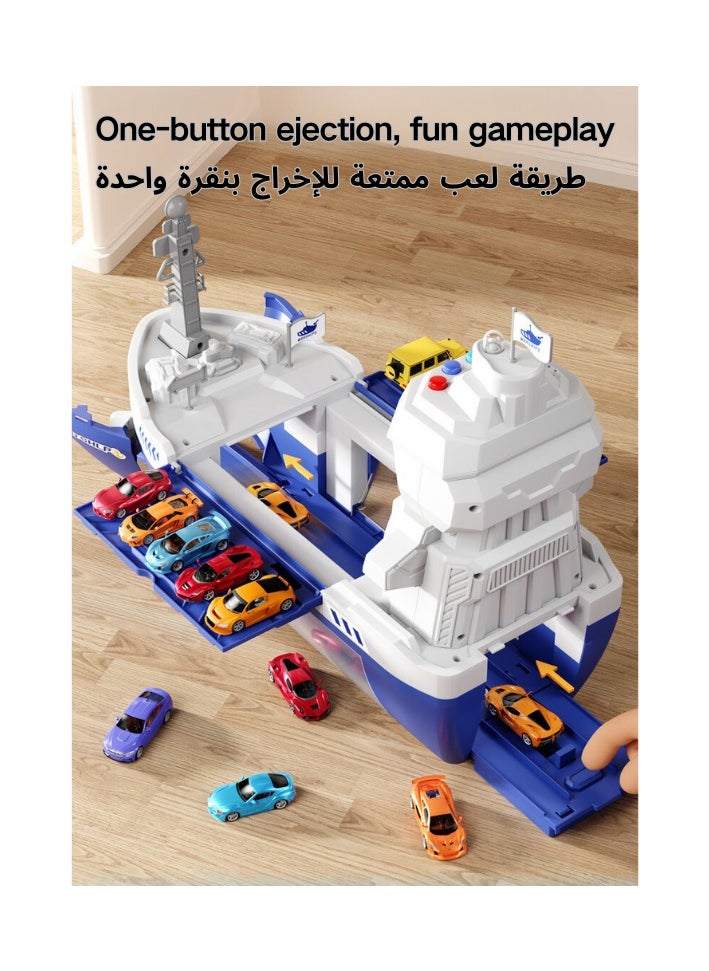 AIYISHI - Toy Cargo Ship For Kids Container Car Set With 6 Alloy Cars Vehicles And Catapult Car Device ，The Gantry Crane Device，Cargo Ship With Sounds And Lights ，Large Capacity Storage Car Spacefor 3+ Kids Boys Girls - Image 1