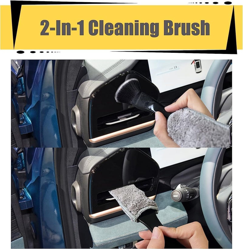 Goodern 2 Pcs Double Head Brush for Car Cleaning,Interior Car Cleaner 2 in 1 Car Duster Car Cleaning Brush,Portable Auto Detailing Tools Car Dust Brush for Cleaning Screen Air Vent Dashboard-Black - Image 2
