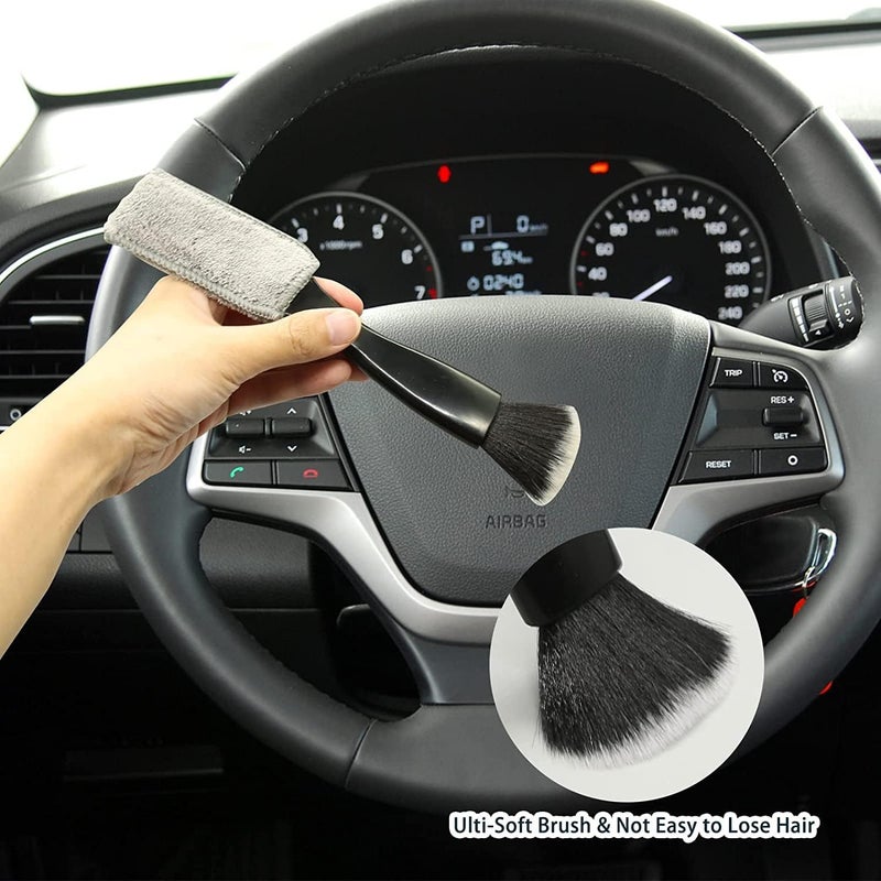 Goodern 2 Pcs Double Head Brush for Car Cleaning,Interior Car Cleaner 2 in 1 Car Duster Car Cleaning Brush,Portable Auto Detailing Tools Car Dust Brush for Cleaning Screen Air Vent Dashboard-Black - Image 3