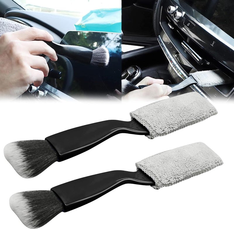 Goodern 2 Pcs Double Head Brush for Car Cleaning,Interior Car Cleaner 2 in 1 Car Duster Car Cleaning Brush,Portable Auto Detailing Tools Car Dust Brush for Cleaning Screen Air Vent Dashboard-Black - Image 1