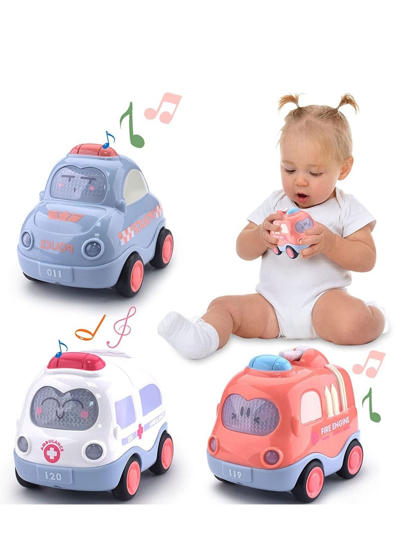 Friction Toy Set for Toddlers Ages 1-3, Push and Pull Vehicles with Lights and Sounds, Ages 1-3, Early Educational Toys for Boys Girls Children's Birthday Gift (3 Pieces)  - Image 1