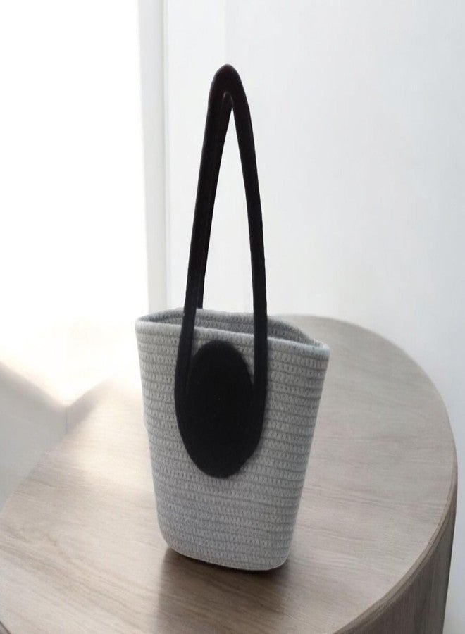 DYARCHY Handmade Cotton Rope Tote Bag | Eco-Friendly Multipurpose Handbag for Women | Casual Shoulder Bag for Shopping, Picnic, Travel & Everyday Use (GREY BLACK HANDLE) - Image 3