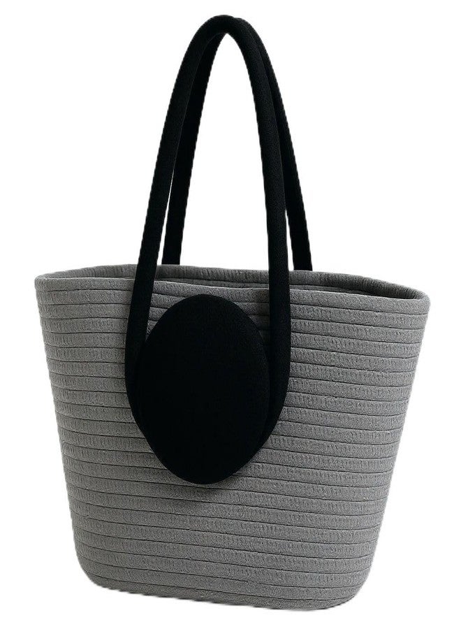 DYARCHY Handmade Cotton Rope Tote Bag | Eco-Friendly Multipurpose Handbag for Women | Casual Shoulder Bag for Shopping, Picnic, Travel & Everyday Use (GREY BLACK HANDLE) - Image 2