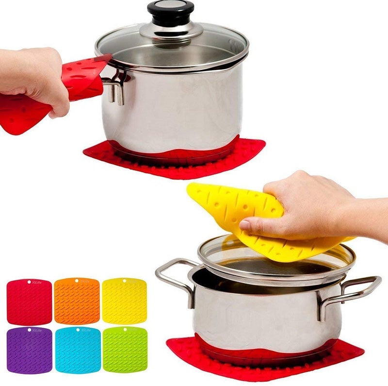 P-Plus International Silicone Trivets Multi-Purpose Silicone Pot Holders, Spoon Rest Table Mat Insulated Flexible Durable Sqaure Pack of 6 Multi 18 * 17cm - Image 3