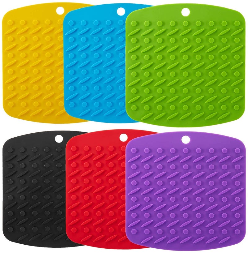 P-Plus International Silicone Trivets Multi-Purpose Silicone Pot Holders, Spoon Rest Table Mat Insulated Flexible Durable Sqaure Pack of 6 Multi 18 * 17cm - Image 1