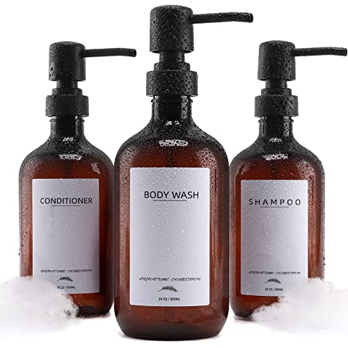 Supforce Shampoo and Conditioner Dispenser, 16.9oz Refillable Shampoo and Conditioner Bottles with Matte Pump and Funnel, Modern Shower Dispenser with Waterproof Labels for Hotel Home Bathroom - Image 1