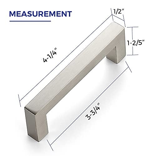 Ravinte Hardware 10 Pack Brushed Nickel Cabinet Pulls, 3.75 Inch (96 mm) Hole Center Cabinet Handles, Square Kitchen Hardware for Doors, Drawers & Cupboards, Silver Stainless Steel, 4.25 Inch Overall Length - Image 2
