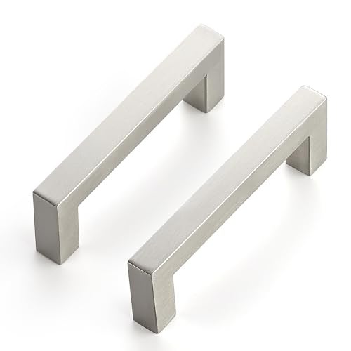 Ravinte Hardware 10 Pack Brushed Nickel Cabinet Pulls, 3.75 Inch (96 mm) Hole Center Cabinet Handles, Square Kitchen Hardware for Doors, Drawers & Cupboards, Silver Stainless Steel, 4.25 Inch Overall Length - Image 1