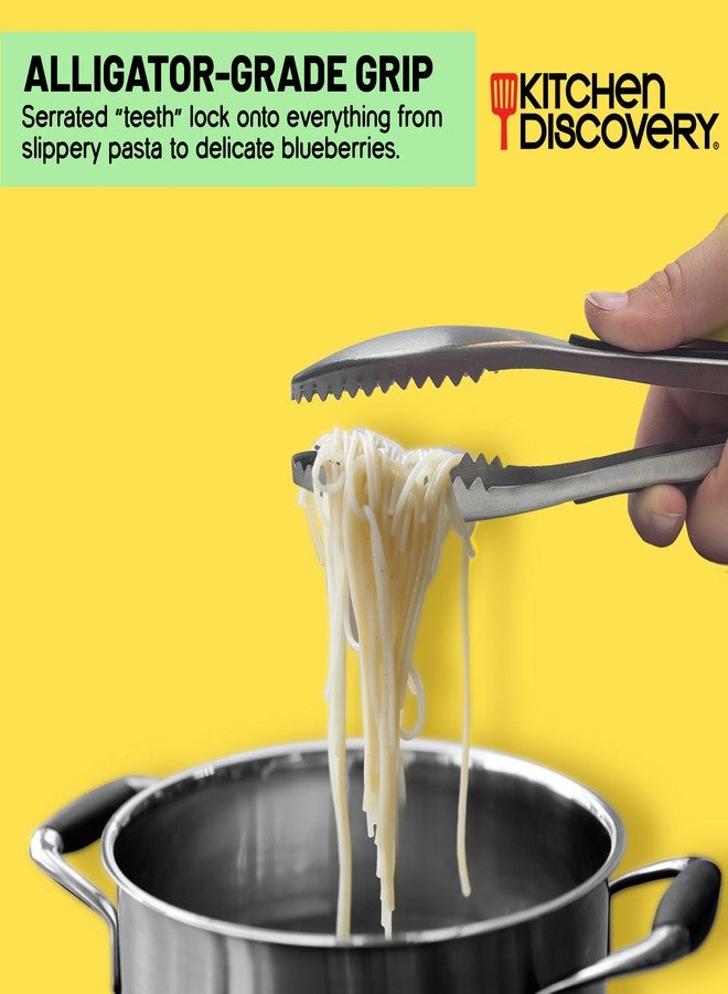 Kitchen Discovery Stainless Steel Gripper Tongs - 8.25 Inch Metal With Teeth for Nonslip Grilling, Cooking, and Serving - Ice and Pasta Grip Slippery Foods - Comfortable Cushioned Handles - Image 3