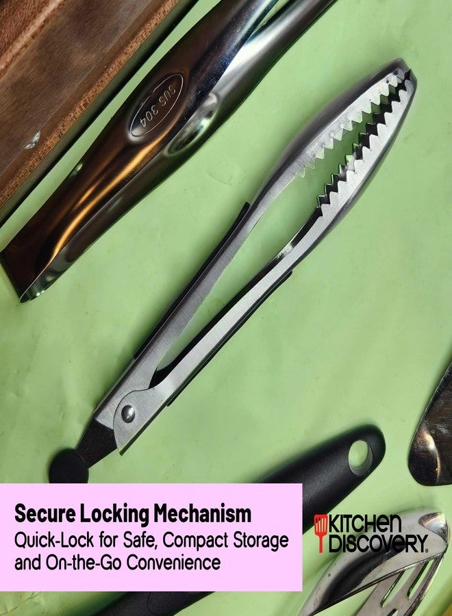 Kitchen Discovery Stainless Steel Gripper Tongs - 8.25 Inch Metal With Teeth for Nonslip Grilling, Cooking, and Serving - Ice and Pasta Grip Slippery Foods - Comfortable Cushioned Handles - Image 5