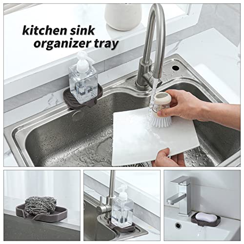 MicoYang Silicone Bathroom Soap Dishes with Drain Spout-Bathroom and Kitchen Sink Organizer,Sponge Holder,Dish Soap Tray,Perfect for Dispenser,Scrubber,Bottle,Cup on Sink or Counter-Coffee 4.9"×3.2" - Image 4