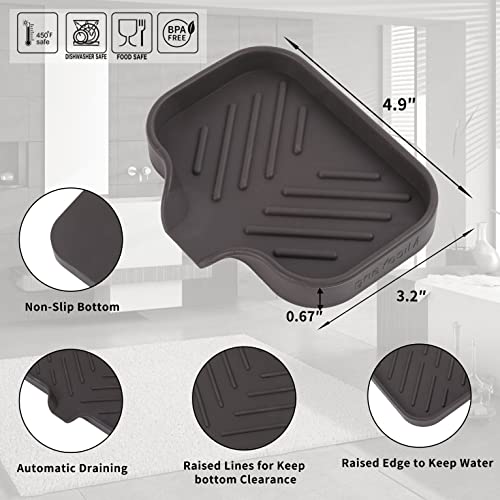 MicoYang Silicone Bathroom Soap Dishes with Drain Spout-Bathroom and Kitchen Sink Organizer,Sponge Holder,Dish Soap Tray,Perfect for Dispenser,Scrubber,Bottle,Cup on Sink or Counter-Coffee 4.9"×3.2" - Image 2